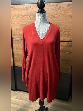 Socialite Rich Red V-Neck Tunic with Pockets